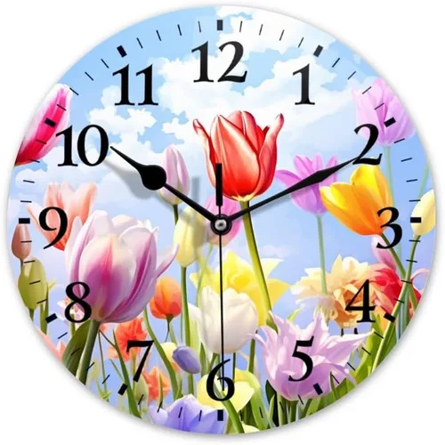 Vista 9 de Relojes de pared de cuarzo, silenciosos, funcionan con pilas, modernos relojes de pared decorativos para el hogar, dormitorio, flores de cerezo