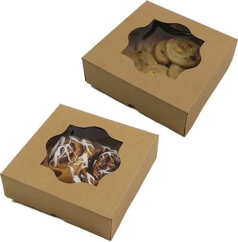 Vista 9 de Global Sugar Art Caja de panadería marrón de 8 x 8 x 2.5 pulgadas para tartas, galletas, pasteles, brownies, quiche y todos los productos horneados.
