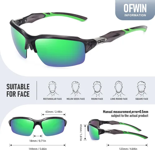 Vista 4 de Gafas de sol deportivas polarizadas para hombres y mujeres, envolventes alrededor de medio marco, ciclismo, pesca, ciclismo, correr, gafas de sol