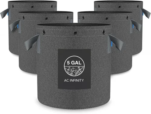 Vista 11 de AC Infinity - Macetas de tela resistente de 1 galones para cultivo de aireación, 5 unidades con tela no tejida gruesa de 17.64 oz (500 G) y anillos