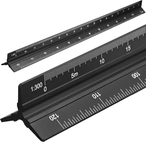 Vista 9 de Regla de escala para ingenieros de 12 pulgadas, regla triangular de ingeniería de aluminio sólido con grabado láser, herramienta de dibujo