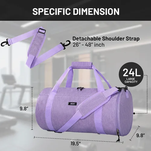 Vista 4 de MIER Bolsa de deporte redonda con compartimento para zapatos y bolsillo húmedo, bolsa de mano ligera para hombres y mujeres, entrenamiento, fitness