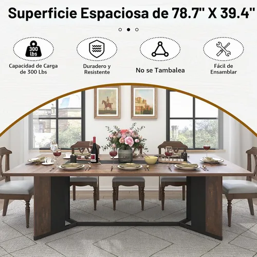 Vista 3 de Hlivelood Mesa de comedor grande de 78 pulgadas para 6 8 personas, mesa de cocina rectangular de madera con mesa impermeable, muebles rectangulares