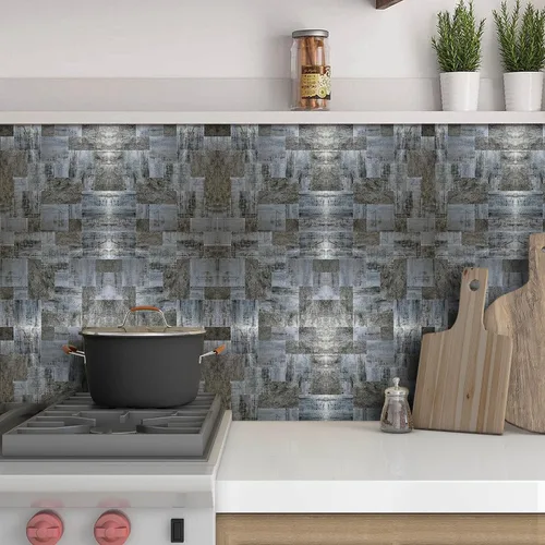 Vista 6 de WEIMEISC Azulejo de 10 hojas para salpicaduras de despegar y pegar, paneles de pared 3D de aluminio autoadhesivos, mosaico de metal para cocina
