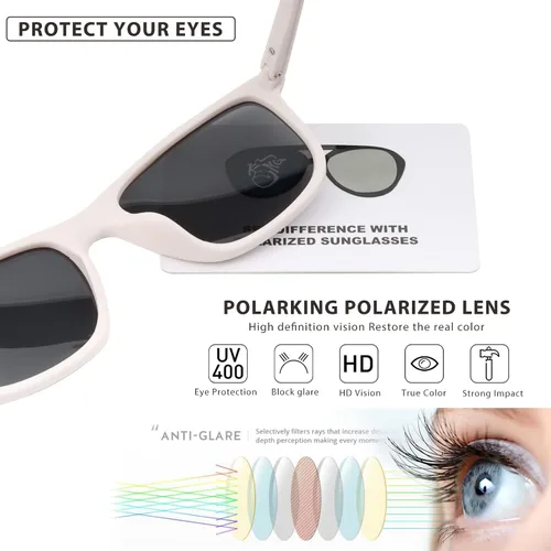 Vista 4 de Lentes de sol polarizados retro para hombres y mujeres, gafas de sol deportivas cuadradas, sombra de rayos sombreados para pesca, protección UV