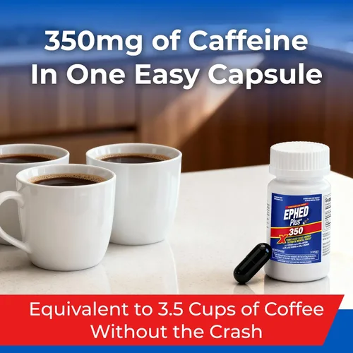 Vista 5 de Pastillas de cafeína - Ephed Plus 350 24 unidades con 350 mg de cafeína y 200 mg de L-teanina - Suplementos energéticos para la energía extrema