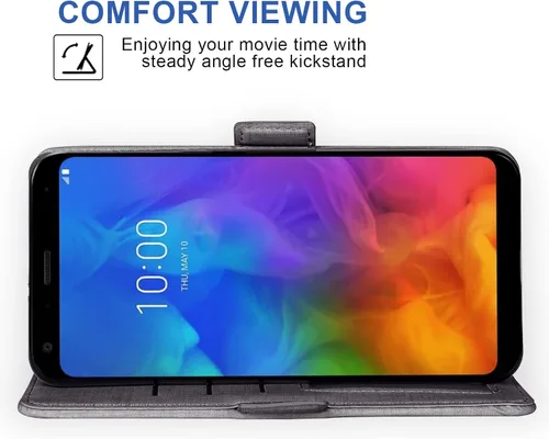 Vista 4 de Asuwish Compatible con LG Q7 Q7+ Plus 7Q Alpha Wallet Case Protector de pantalla de vidrio templado y funda de cuero con tapa para tarjetero