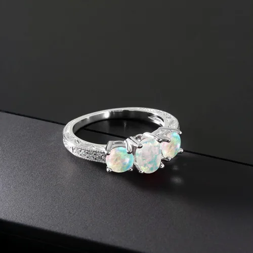 Vista 5 de Gem Stone King Anillo de compromiso de 3 piedras preciosas de oro blanco de 10 quilates con piedra natal y diamantes cultivados en laboratorio