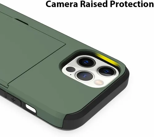 Vista 5 de ZIYE Compatible con iPhone 12 Pro Max Funda tipo cartera con tarjetero, Funda de dos capas antiarañazos con bolsillo oculto, Funda protectora a Verde