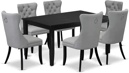 Vista 16 de East West Furniture DUDA7-BLK-12 - Juego de mesa y sillas de cocina de 7 piezas, consta de una mesa de comedor rectangular y 6 sillas Parson