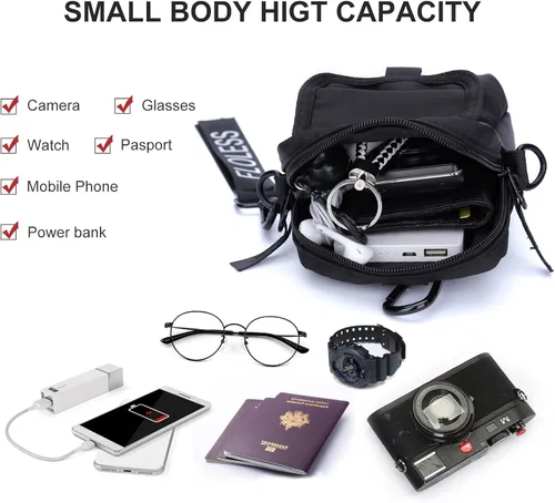 Vista 4 de Bolso cruzado para hombre bolso de hombro para teléfono para pasaporte pequeño bolso lateral para hombre negro