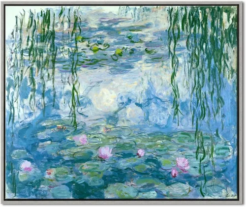 Vista 8 de Wieco Art Arte de pared enmarcado, lirios de agua por Claude Monet, lienzo, pinturas impresas, reproducción, lienzo moderno, arte de pared