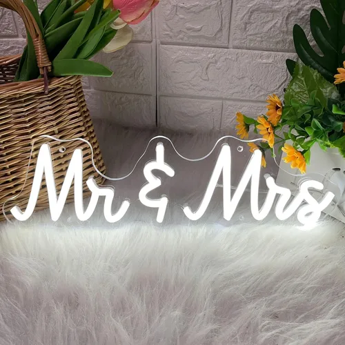 Vista 2 de Señal de neón de Mr & Mrs para boda, fiesta, decoración del hogar, funciona con USB, 15.7 x 4.5 pulgadas, letreros de luz LED para dormitorio