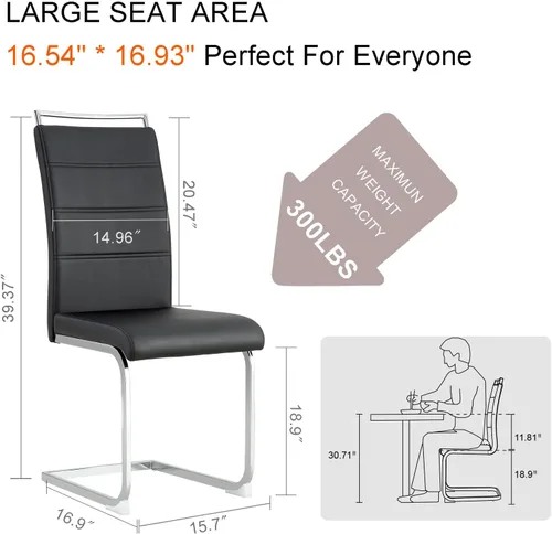 Vista 2 de JUFU Moderno sistema de sillas de comedor de cuero de la PU, sillas sin brazos de cocina del acento 4pcs para la sala de estar