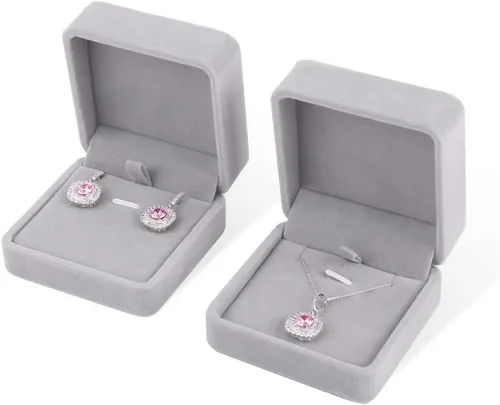 Vista 8 de iSuperb Juego de 2 cajas de regalo de terciopelo gris para collar, joyero, 3.1 x 1.6 x 2.8 pulgadas