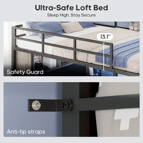 Vista 6 de ADORNEVE Cama tipo loft de tamaño matrimonial con escritorio y 8 cajones de Gris