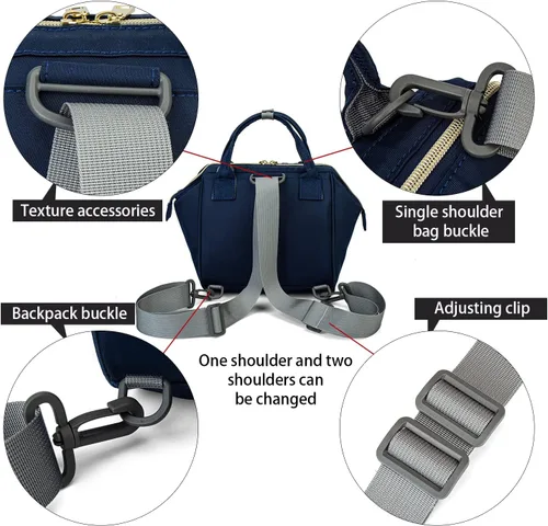 Vista 6 de Lmbabter Bolsa de pañales para bebé, impermeable, multifuncional, mini bolsa de pañales inteligente con bolsillo aislado para exteriores, Azul