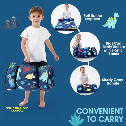 Vista 7 de ACRABROS Tapete para siesta para niños pequeños con almohada y manta, grandes alfombrillas enrolladas para siestas, bolsas de dormir para niños