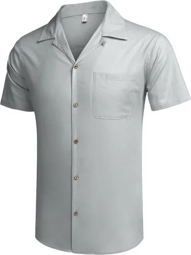Vista 3 de COOFANDY - Camisas hawaianas de algodón y lino, florales, tropicales, con botones para hombre