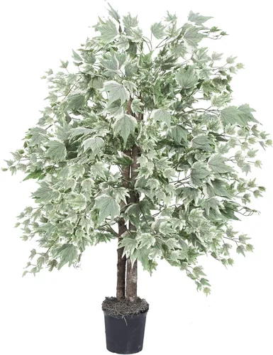 Vista 6 de Vickerman Arbusto artificial de arce esmerilado de 4 pies, recipiente de plástico marrón.