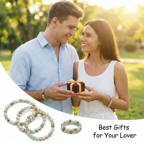 Vista 6 de 60 cuentas de piedra natural de 15⁄64 pulgadas (6 mm) con cuentas de amazonita pulidas, cuentas sueltas redondas de piedra natural con poder