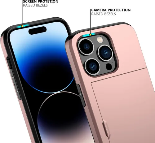 Vista 27 de Nvollnoe - Funda para iPhone 14 con tarjetero [tienda de 5 tarjetas] Negro - Almacenamiento más grande
