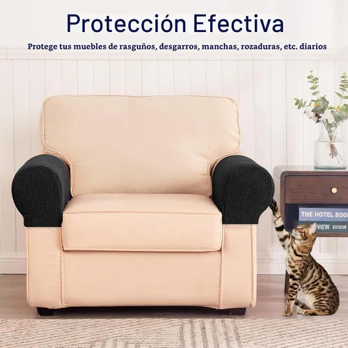 Vista 5 de SUBRTEX Juego de 2 fundas elásticas para brazos de sofá, fundas a cuadros para brazos de sofá, fundas antideslizantes para reposabrazos de Negro