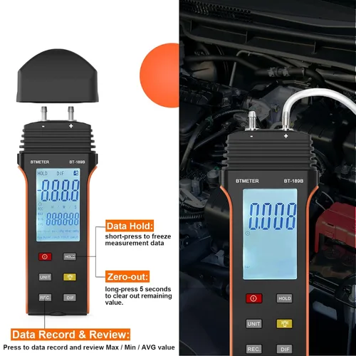 Vista 6 de BTMETER Kit de anemómetro y manómetro de doble puerto Pro CFM - 12 unidades Amarillo claro