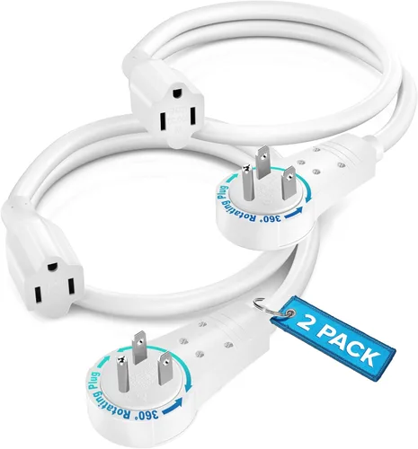 Vista 10 de Maximm Cable de extensión de enchufe plano giratorio de 360°, cable de extensión de 3 clavijas, cable de alimentación de 16 Awg, color negro