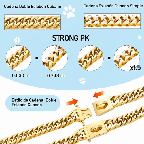 Vista 2 de BAOBOTE Collar de perro de cadena de oro, collar de eslabones cubanos Dorado