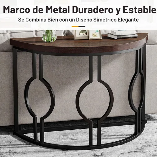Vista 7 de LITTLE TREE Mesa consola de media luna de 43 pulgadas para entrada, mesa de sofá industrial semicírculo, mesa decorativa de madera para sala