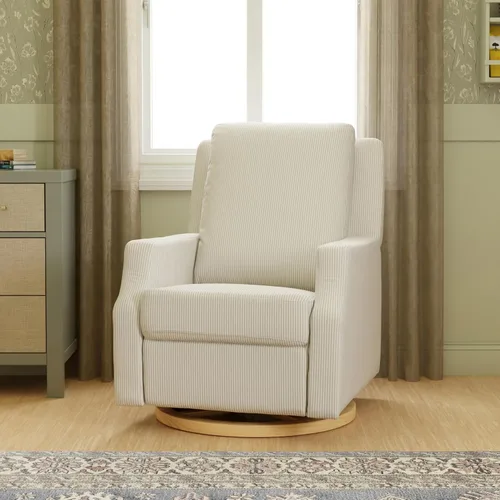 Vista 9 de Namesake Crewe - Silla reclinable para guardería con giro de 360°, color marfil Boucle marfil con base de madera clara