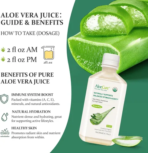 Vista 8 de AloeCure Jugo de aloe vera orgánico USDA hecho dentro de las 12 horas de la cosecha - Jugo puro de aloe natural, suplemento digestivo para apoyar