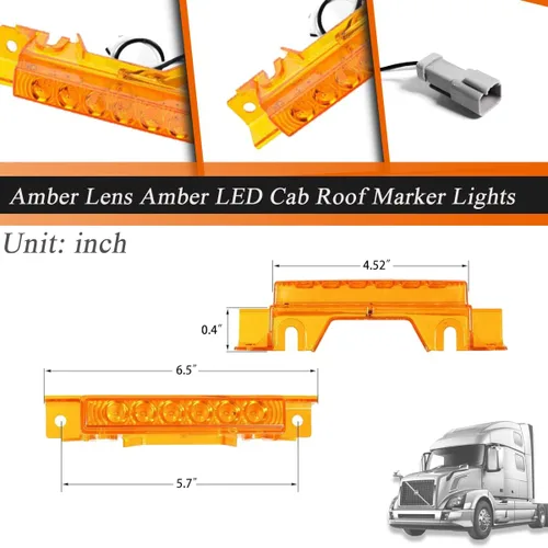 Vista 3 de ADIIL 5 luces de marcador de techo de cabina para camiones Volvo 2004 VN Luces ámbar con lente ámbar