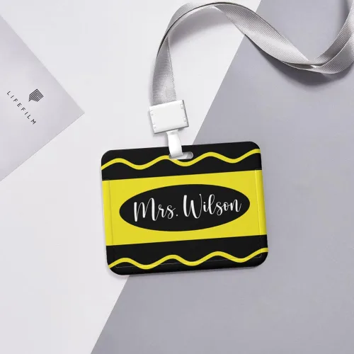 Vista 3 de Portatarjetas de identificación de profesor personalizado con cordón, bonito portatarjetas de identificación con tema de crayón para insignias