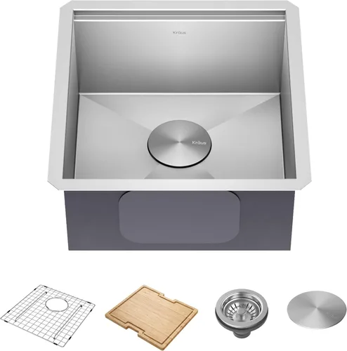 Vista 14 de KRAUS Kore KWU1101-17-PGM - Fregadero de cocina con estación de trabajo de 17 pulgadas con cuenco individual en PVD, de acero inoxidable de calibre