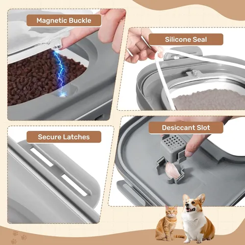 Vista 6 de SEWIU Contenedor de Almacenamiento de Comida para Perros 2pack*20LB, Contenedor Plegable de Comida para Perros con Cuenco de Silicona de Viaje
