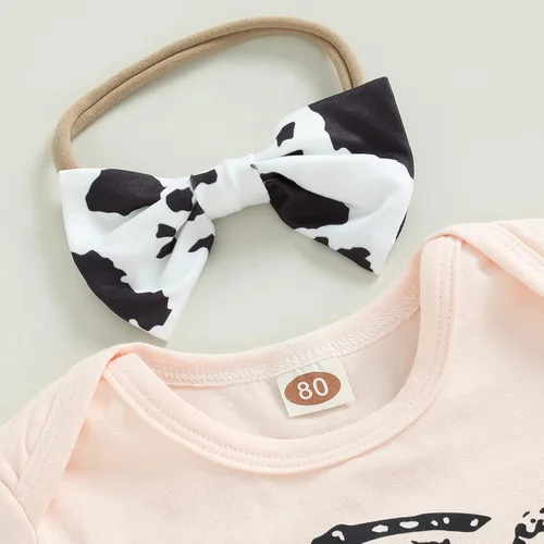 Vista 24 de fhutpw Conjunto de camiseta de manga corta con estampado de vaca y pantalones acampanados de dibujos animados para niñas
