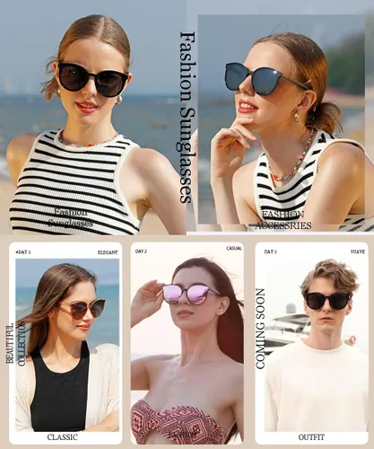 Vista 5 de Lentes de sol polarizados de gran tamaño para mujeres y hombres, lentes de sol de ojo de gato, lentes de sol retro con montura grande, color negro