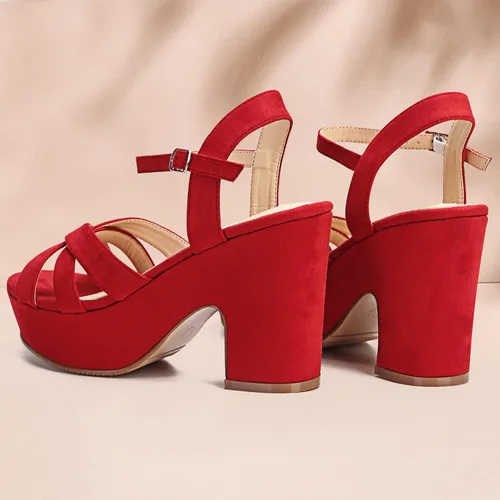 Vista 2 de Jiu du Sandalias de plataforma de gamuza para mujer, con correa al tobillo, sexy, con puntera abierta, tacón alto, tacón grueso, zapatos de tacón