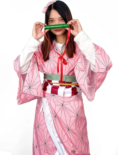 Vista 6 de Disfraz de anime para cosplay vestido tipo kimono conjunto completo con boquilla y ropa de pelo