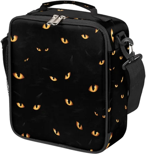 Vista 34 de Pardick Divertida bolsa de almuerzo aislada con calavera de fuego para adolescentes y niños, lonchera portátil reutilizable con correa