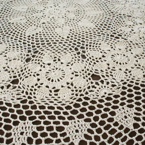 Vista 5 de USTIDE Mantel redondo de ganchillo de 70 pulgadas, superposiciones de mesa de encaje de algodón beige hecho a mano con diseño floral de ganchillo