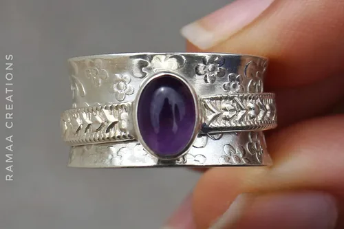 Vista 5 de Amethyst Spinner Ring Anxiety Silver Spinner Ring Fidget Spinner Ring For Women Handmade Spinner Ring Sterling Silver 925