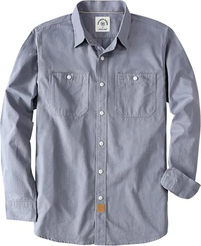 Vista 13 de Dubinik® Chambray - Camisa de trabajo de algodón de manga larga para hombre, con 2 bolsillos, casual, con botones
