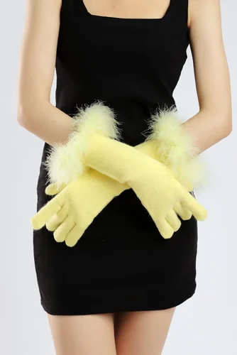 Vista 2 de Sahabowi Guantes de cuero para clima frío Manopla de lana cálida de invierno para mujeres