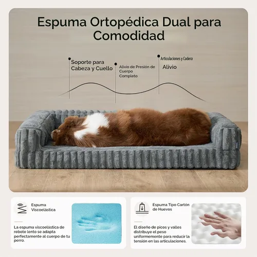Vista 2 de Bedsure ComfyFleece™ - Cama ortopédica para perros medianos, cama mediana de espuma viscoelástica impermeable con lados, parte inferior