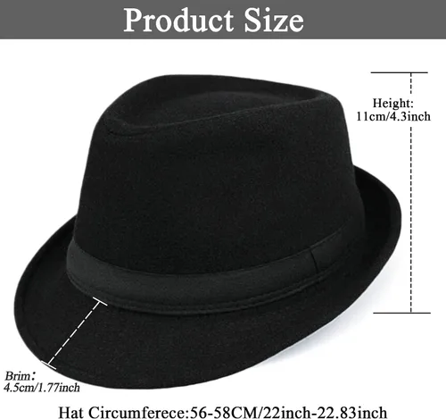 Vista 2 de Sombrero unisex clásico de Manhattan-Gangster-Fedora-Sombrero Trilby de ala corta, para mujeres y hombres, de fieltro de lana, con banda (S/M)
