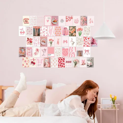Vista 3 de Uniro Estética de decoración de habitación de coqueta, 50 piezas de decoración de pared de coqueta rosa, pósteres de coqueta, decoración estética