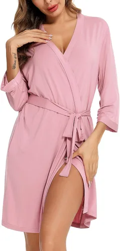 Vista 2 de Anjue Bata para mujer, kimono, bata corta de bambú, suave, ropa de dormir para mujer, tallas S-XXL